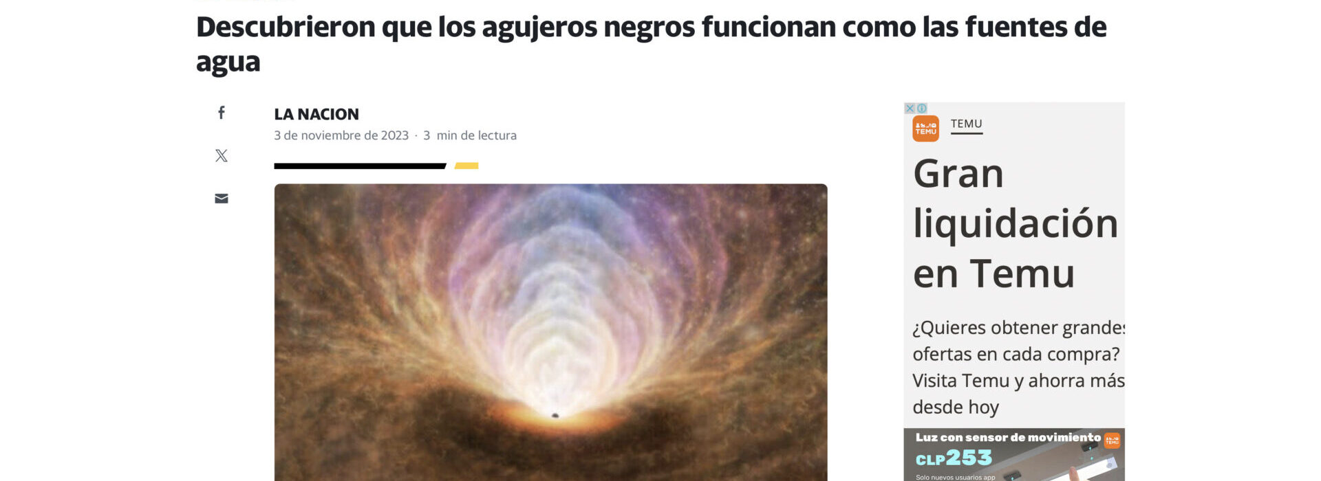 Descubrieron que los agujeros negros funcionan como las fuentes de agua